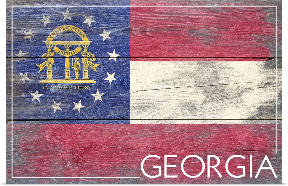 The flag of Georgia with a weathered wooden board effect.