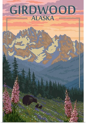 Girdwood, Alaska - Bear and Spring Flowers