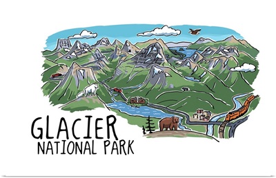 Glacier National Park, Montana - Line Drawing