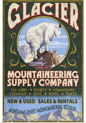 Glacier National Park, Montana - Mountain Goat Vintage Sign: Retro Travel Poster