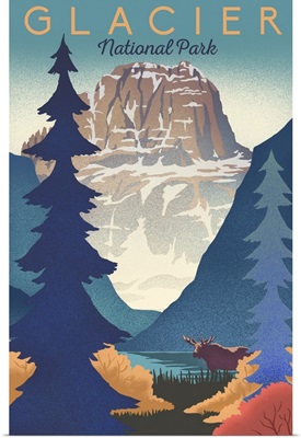 Glacier National Park, Natural Landscape: Retro Travel Poster