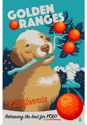 Golden Retriever California Oranges, Retro Ad