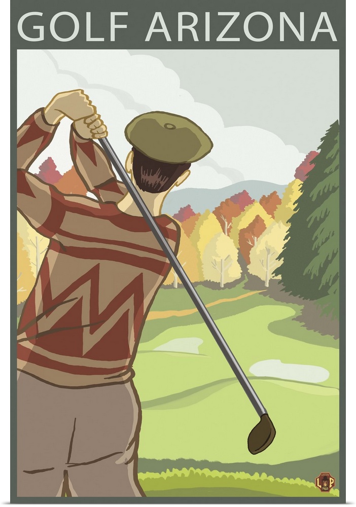 Golfer Scene - Arizona: Retro Travel Poster