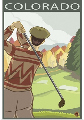 Golfer Scene - Colorado: Retro Travel Poster