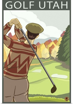 Golfer Scene - Utah: Retro Travel Poster