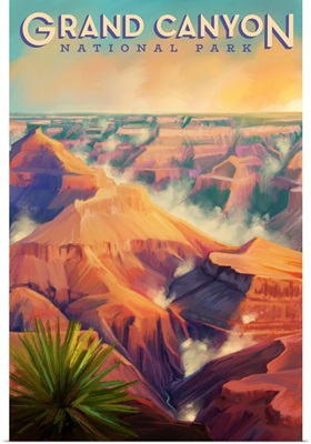 Grand Canyon National Park, Fog In The Canyon: Retro Travel Poster