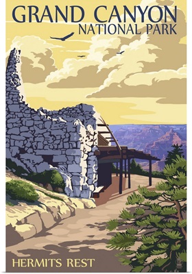 Grand Canyon National Park - Hermits Rest: Retro Travel Poster