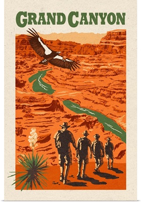Grand Canyon National Park, Hiking In The Desert: Retro Travel Poster