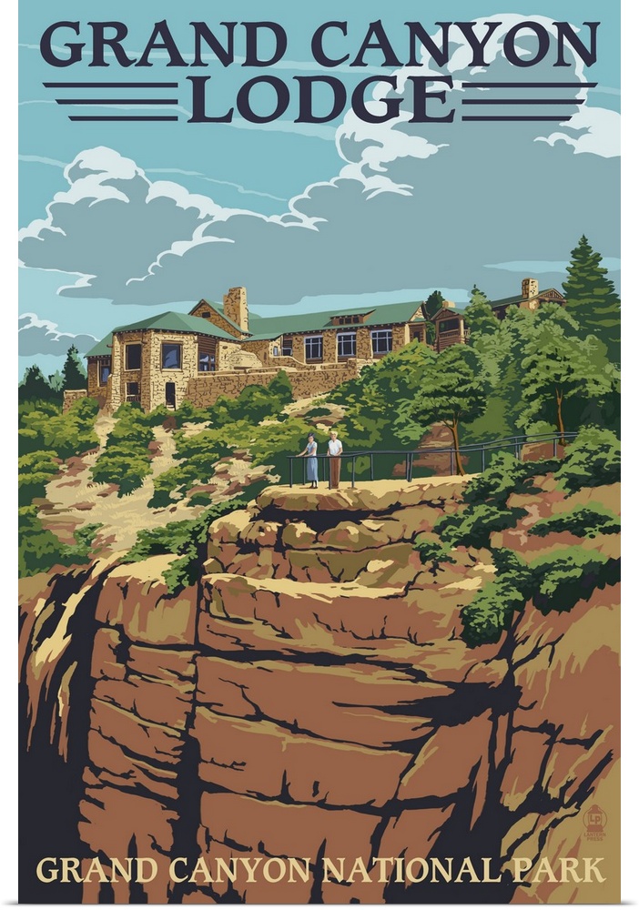 Grand Canyon National Park - Lodge View: Retro Travel Poster