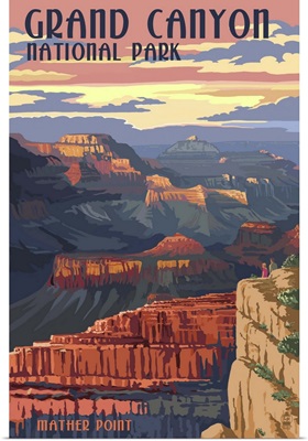 Grand Canyon National Park - Mather Point: Retro Travel Poster