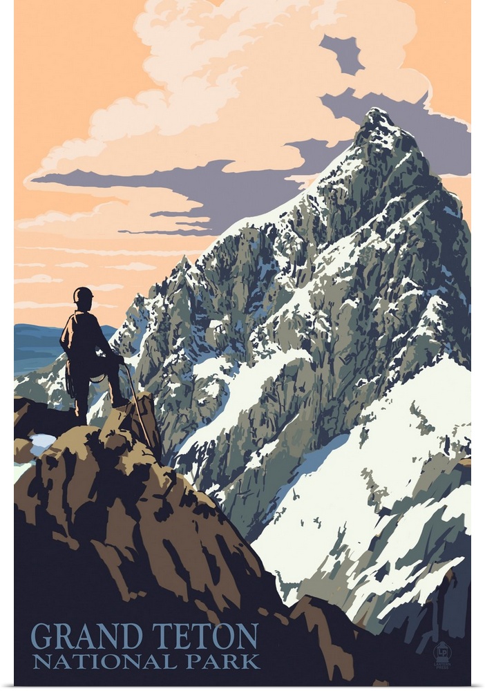 Grand Teton National Park, Hiking: Retro Travel Poster