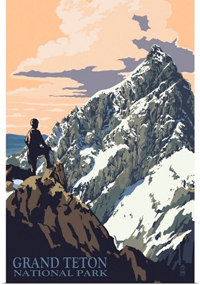 Grand Teton National Park, Hiking: Retro Travel Poster