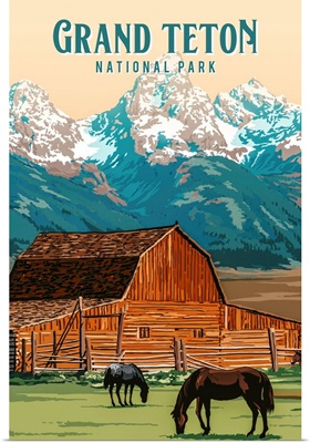 Grand Teton National Park, John Moulton Barn: Retro Travel Poster