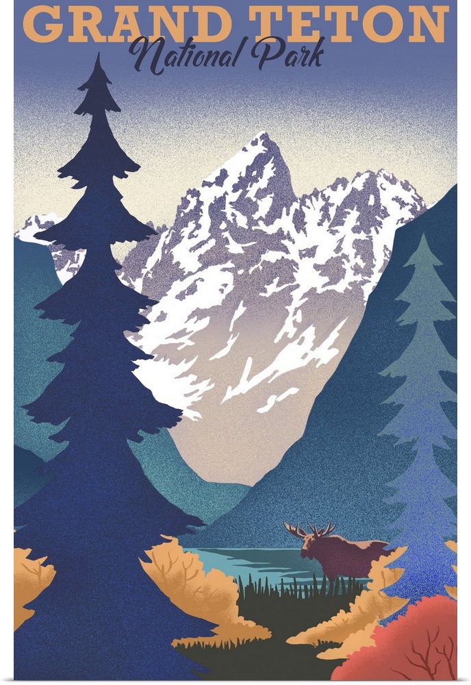 Grand Teton National Park, Natural Landscape: Retro Travel Poster
