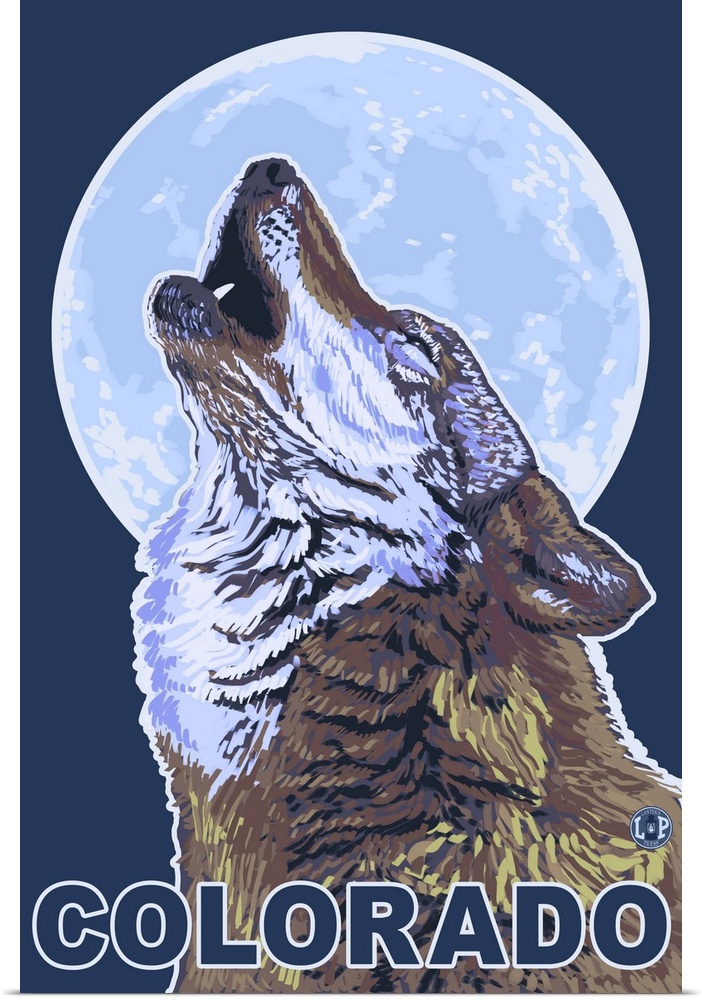Gray Wolf Howling - Colorado: Retro Travel Poster
