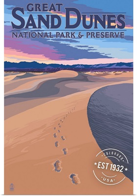 Great Sand Dunes National Park, Footprints: Retro Travel Poster