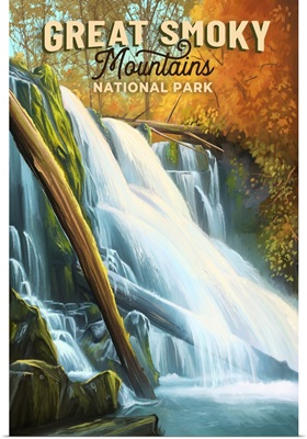 Great Smoky Mountains National Park, Waterfall: Retro Travel Poster