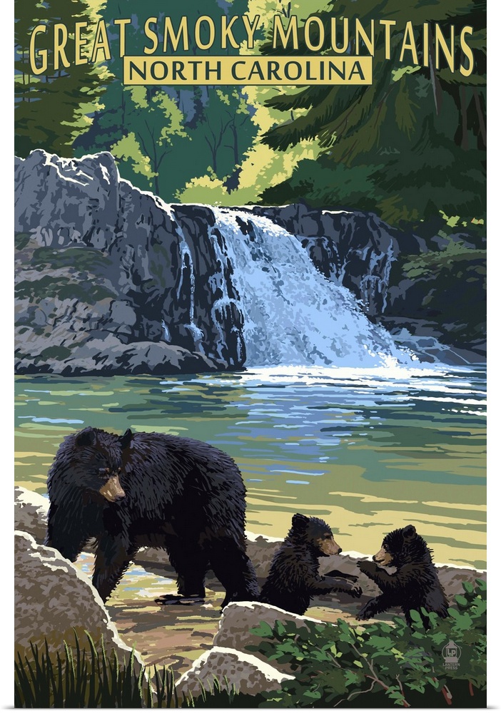 Great Smoky Mountains, North Carolina - Falls -  : Retro Travel Poster