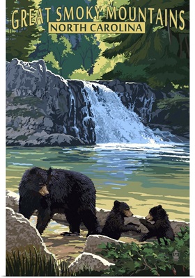 Great Smoky Mountains, North Carolina - Falls -  : Retro Travel Poster