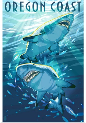 Great White Shark - Oregon Coast: Retro Travel Poster