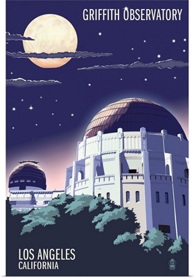Griffith Observatory at Night - Los Angeles, California: Retro Travel Poster