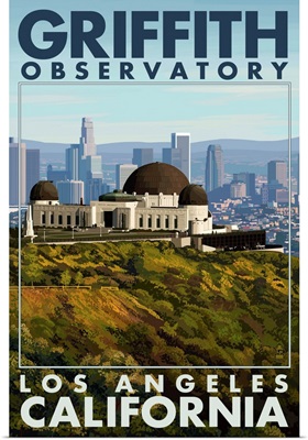 Griffith Observatory Day Scene - Los Angeles, California: Retro Travel Poster