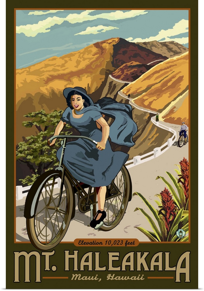 Hawaii - Mount Haleakala Bicycle: Retro Travel Poster