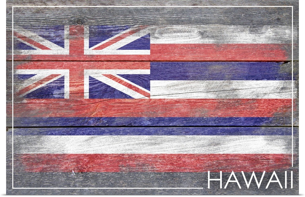 The flag of Hawaii with a weathered wooden board effect.