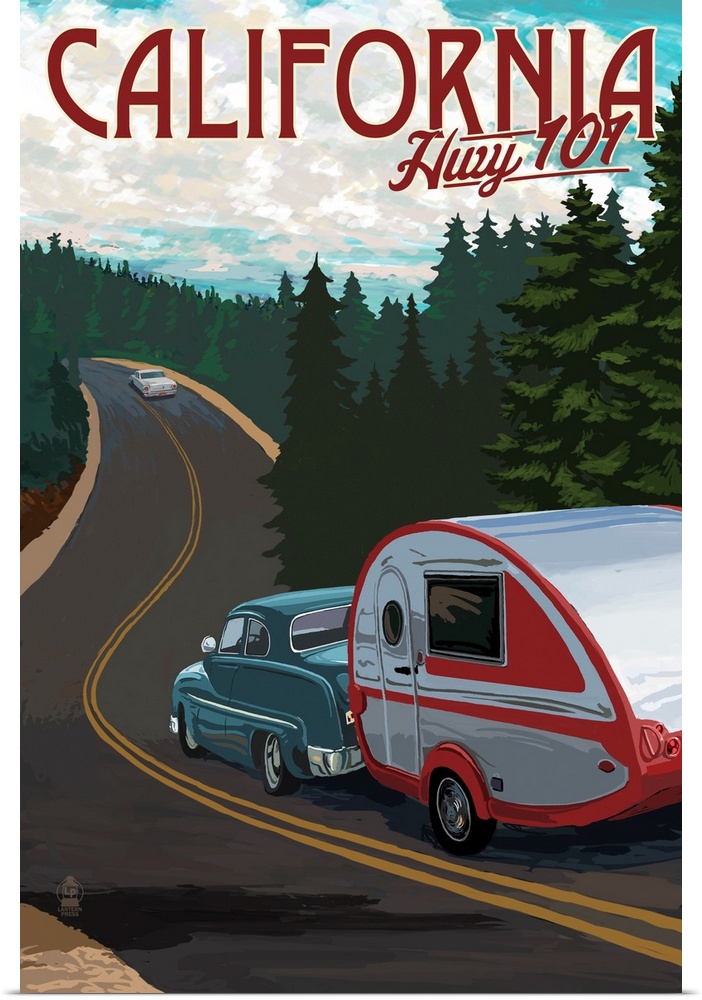 Highway 101, California - Retro Camper on Road