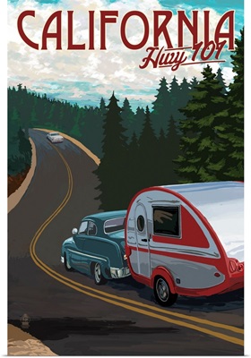 Highway 101, California - Retro Camper on Road