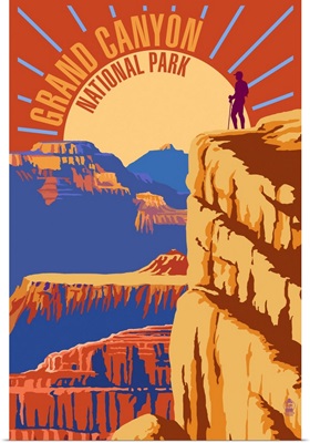 Hiking At Sunrise In Grand Canyon National Park: Graphic Travel Poster