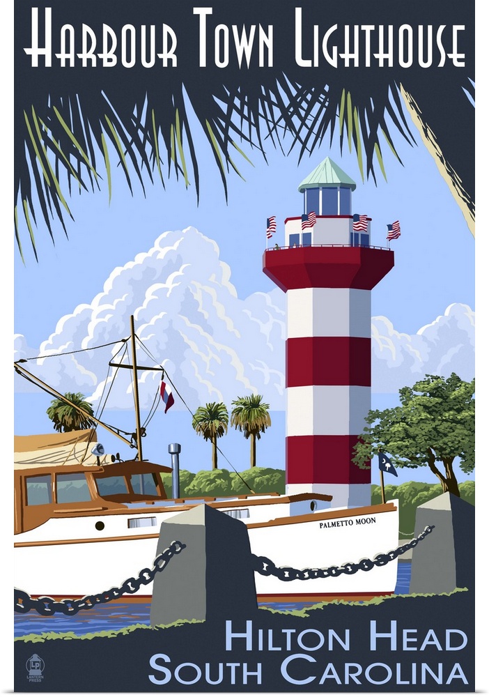 Hilton Head, South Carolina - Harbour Town Lighthouse: Retro Travel Poster