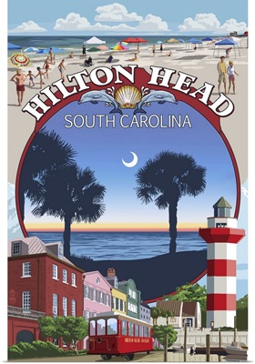 Hilton Head, South Carolina - Montage: Retro Travel Poster