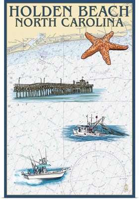 Holden Beach, North Carolina - Nautical Chart: Retro Travel Poster