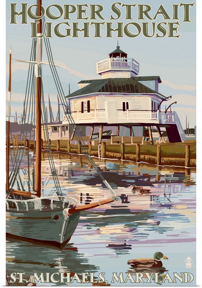 Hooper Strait Lighthouse (Colorized) - St. Michaels, MD: Retro Travel Poster
