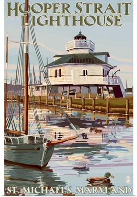 Hooper Strait Lighthouse (Colorized) - St. Michaels, MD: Retro Travel Poster