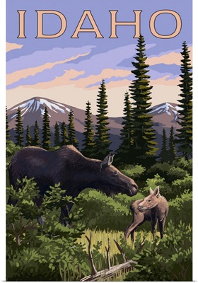 Idaho, Moose and Baby Calf