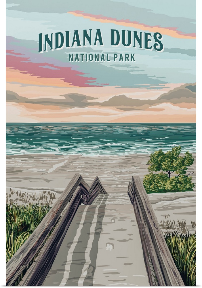 Indiana Dunes National Park, Boardwalk: Retro Travel Poster