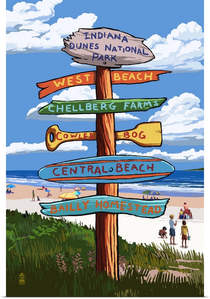 Indiana Dunes National Park, Destination Sign: Retro Travel Poster