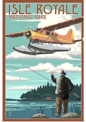 Isle Royale National Park, Seaplane Over Fisher: Retro Travel Poster