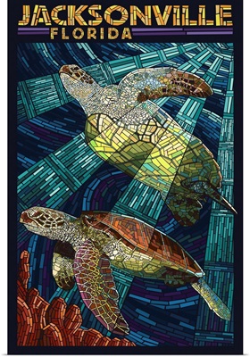 Jacksonville, Florida - Sea Turtle Paper Mosaic: Retro Travel Poster