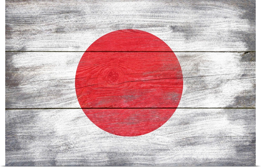 The flag of Japan with a weathered wooden board effect.