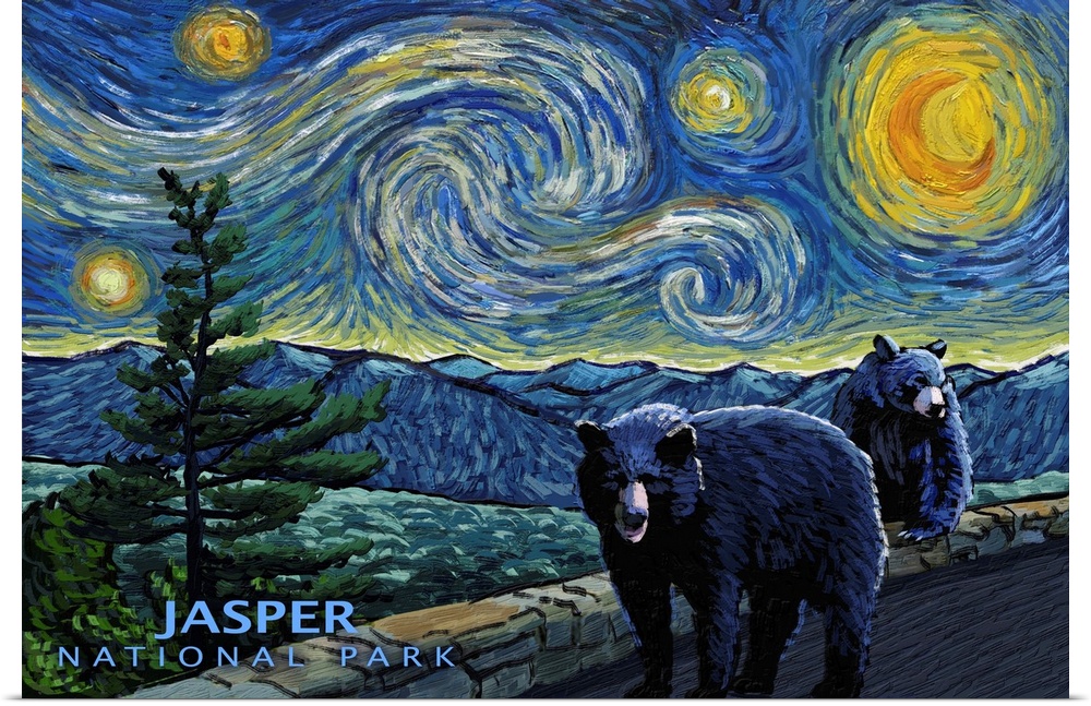 Jasper, Canada - Black Bears - Starry Night