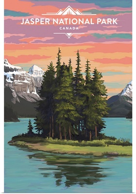 Jasper National Park, Spirit Island: Retro Travel Poster