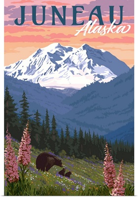 Juneau, Alaska - Bear & Spring Flowers