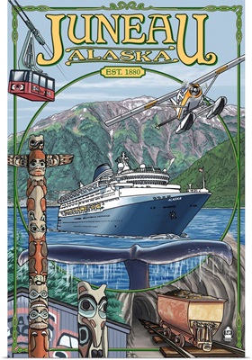 Juneau, Alaska Views: Retro Travel Poster