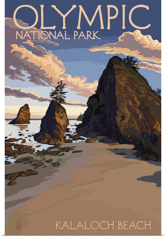 Kalaloch Beach - Olympic National Park, Washington: Retro Travel Poster