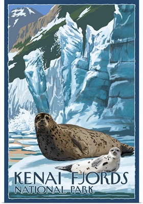 Kenai Fjords National Park, Sea Lion: Retro Travel Poster