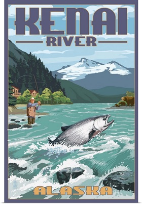 Kenai River, Alaska - Salmon Fisherman: Retro Travel Poster