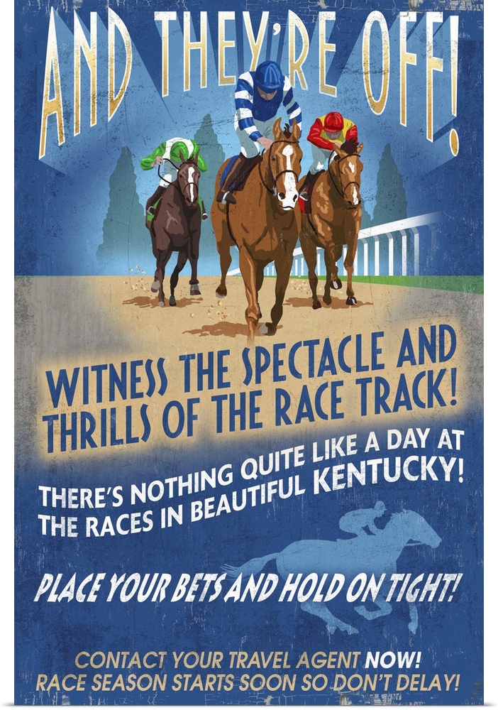 Kentucky - Horse Racing Vintage Sign: Retro Travel Poster